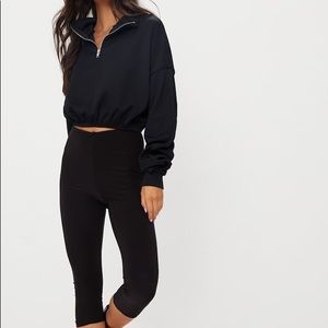 Black Rib  Zip Front Long Sleeve Sweater